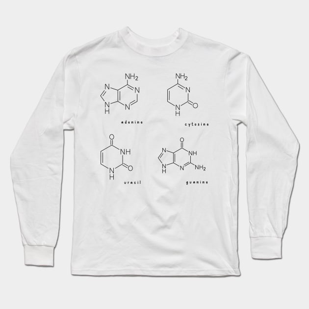 Hand Drawn RNA Ribonucleic Acid Pack Long Sleeve T-Shirt by Sofia Sava